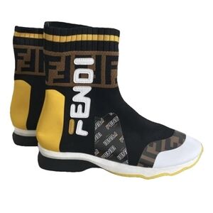 Fendi Black and Yellow Sock Sneakers